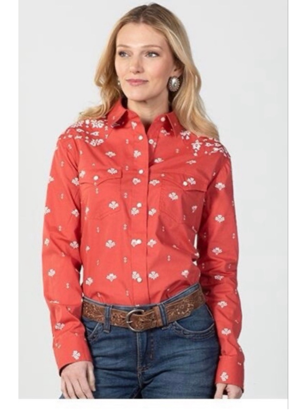 Women's Wrangler Red and White Patterned Button Down Shirt S